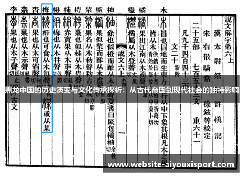 黑龙中国的历史演变与文化传承探析：从古代帝国到现代社会的独特影响